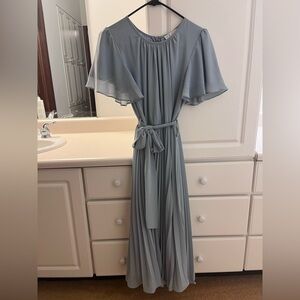 Ivy City Co Blue Pleated Tie Front Sundress